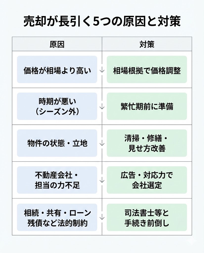 売却が長引く5つの原因と対策