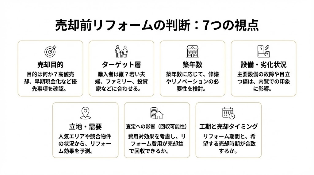 売却前リフォームの判断：7つの視点