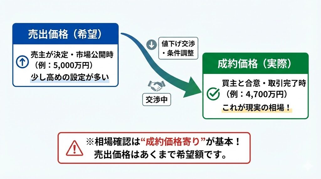 「売出価格」と「成約価格」の違い（ズレの図）