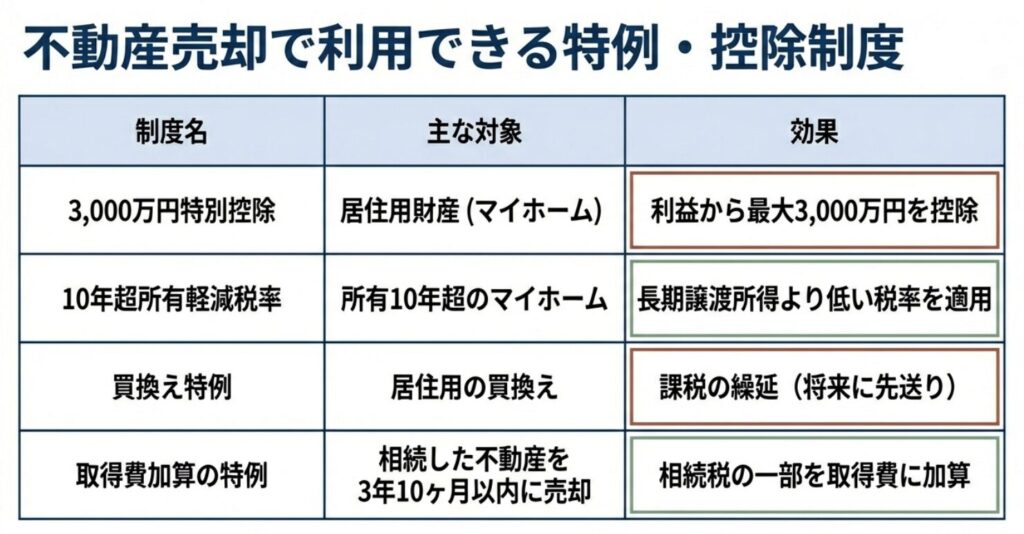 不動産売却で利用できる特例・控除制度