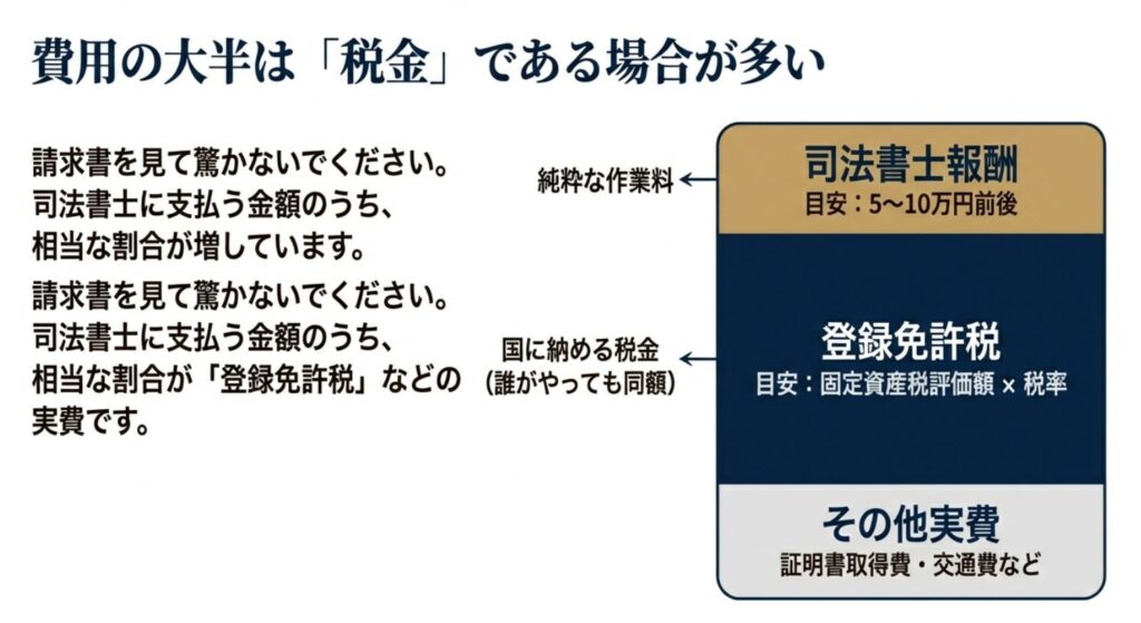 不動産売却時の司法書士費用の内訳を示した図