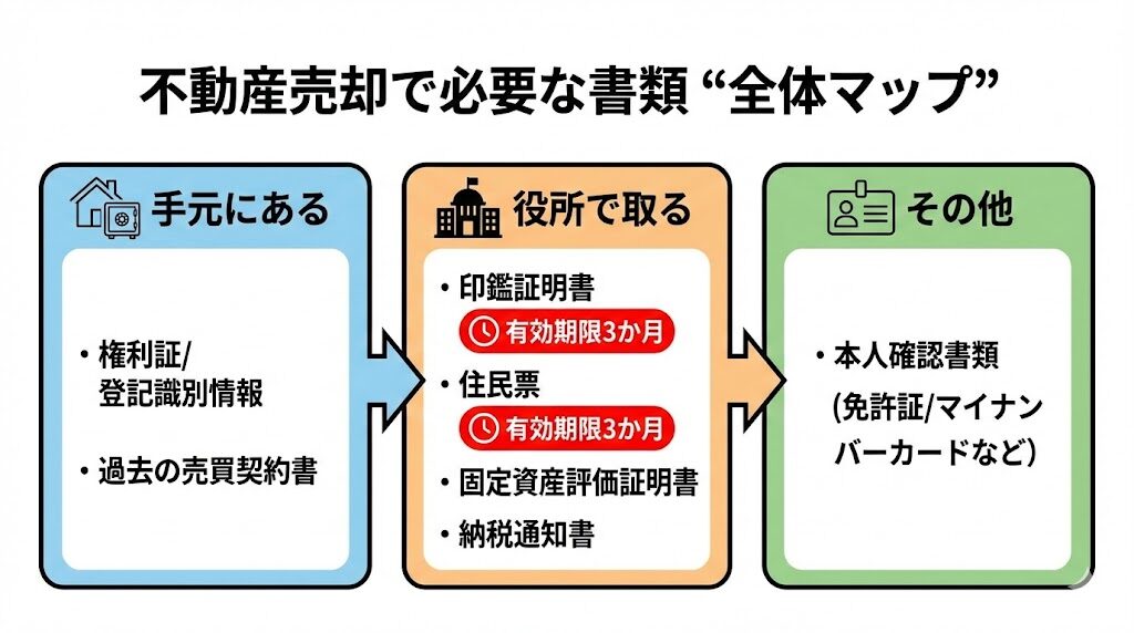 不動産売却で必要な書類 全体マップ