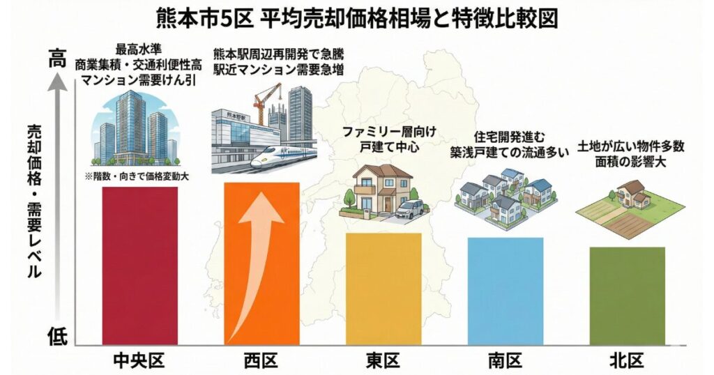 中央・東・北・南・西の平均売却価格比較表