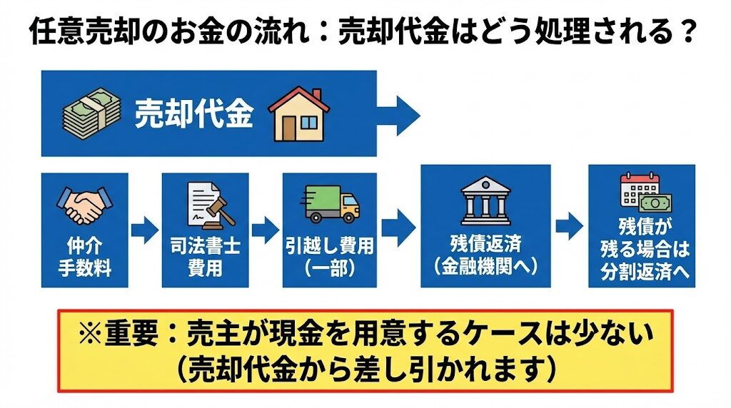 任意売却時の売却代金の使われ方を示した図