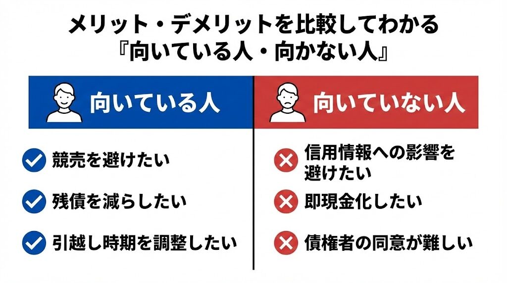 任意売却が向いている人・向いていない人を比較した図